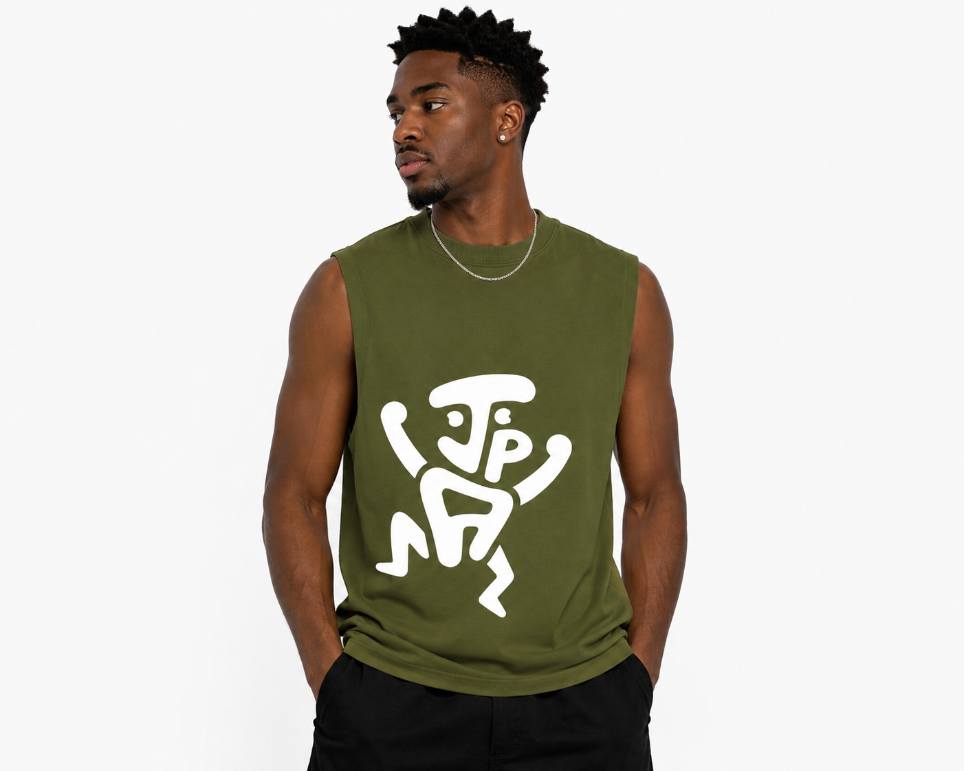 Abstract Tank – Olive Green Jistis Pou Adam