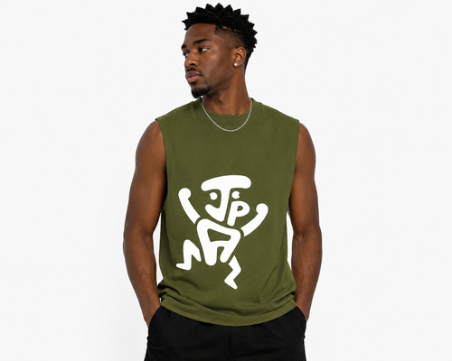 Abstract Tank – Olive Green Jistis Pou Adam