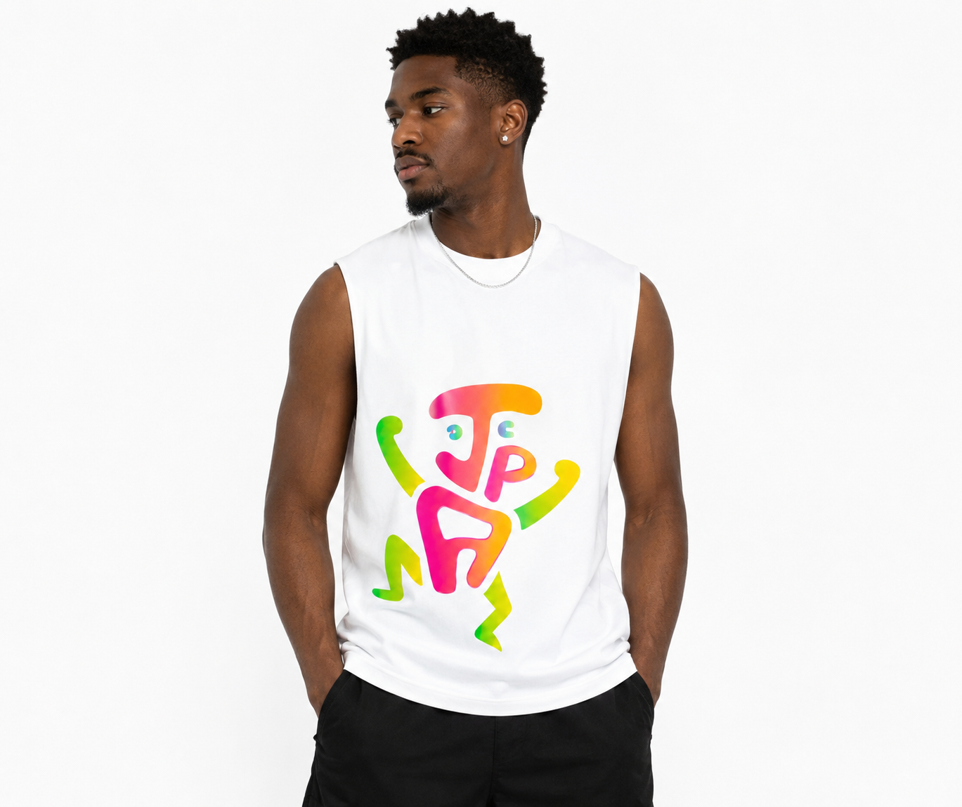 Abstract Tank – White / Red Jistis Pou Adam